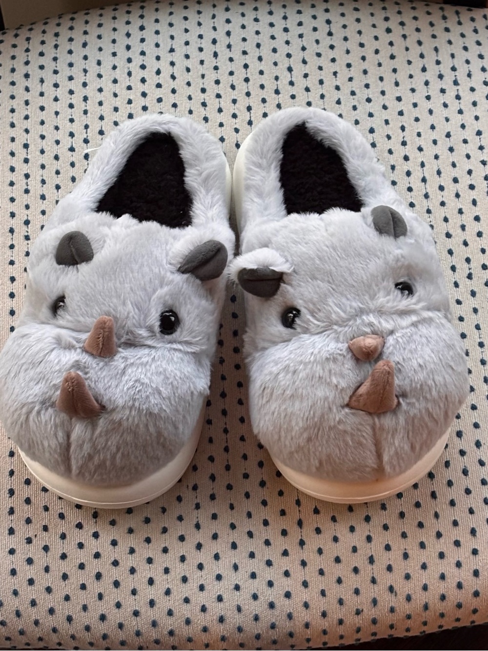 Cute Gray Rhino Plush Kids Slippers - Cozy Slip-On Comfort